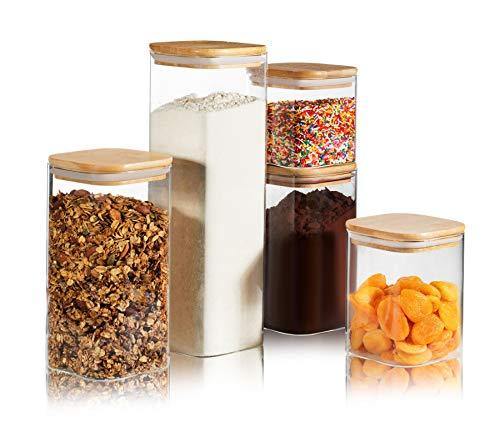 Le'raze Glass Spice Jars With Label Set, Bamboo Lids & Funnel