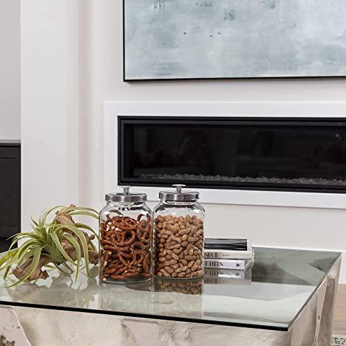Glass Cookie Jar with Stainless Steel Airtight Lids + Marker & Labels, - Candy Jar for Buffet, - Coffee & Flour Canister Sets for Kitchen Counter, - Glass Jars for Laundry Room, Nut Bowls - Le'raze by G&L Decor Inc