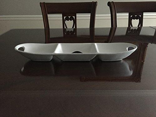 Elegant Pure White Relish Tray 3 Section Divided Bowls Server, with Handles, Buffet Server for Candy, Nuts and Dips. 3-Section Dip and Condiment Server, Oval Divided Serving Dish - Le'raze by G&L Decor Inc