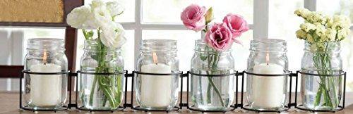 Set of 6 Clear Glass Mason Jars Flatware Caddy Organizer,Votive Candle Holder,flower vase, Mason Jars With Adjustable Metal Rack,Set for Home & Parties, In Gift Box - Le'raze by G&L Decor Inc