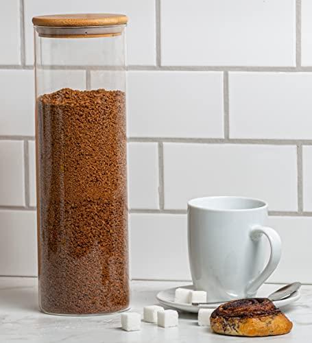 Tall Glass Kitchen Canisters with Airtight bamboo Lids - Kitchen Organization and Food Storage Glass Jar for Candy, Cookie, Rice, Sugar, Flour, Pasta, Nuts. - Spice Jars. - Le'raze by G&L Decor Inc