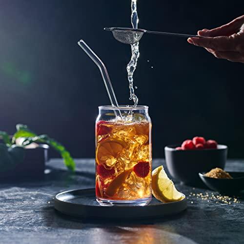 Drinking Glasses Set of 4 - Can Shaped Glass Sake Cups with Straws, 16