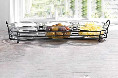 4 Piece Condiment Server Set, Relish Tray with Glass Dip Bowls for Chips and Dip, Candy and Nuts, Elegant Appetizer Serving Set - Le'raze by G&L Decor Inc