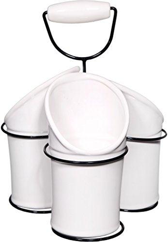 Kitchen Utensil Holders - Set of 3 with Wire Caddy for Easy Carrying to Your Dinning Table, Backyard or Patio - Vintage Style - White - Le'raze by G&L Decor Inc