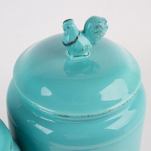 Set of 3 Blue Chalkboard Rooster Canisters – Durable Kitchen Canister Set with Tight Lids for Food Storage and Organization – Ceramic - Le'raze by G&L Decor Inc