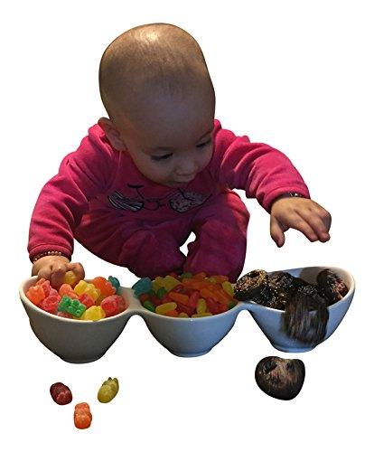 Elegant Pure White 3 Section Divided Bowls Server Relish Tray, with Handles, Buffet Server for Candy, Nuts and Dips. 3-Section Dip and Condiment Server - Le'raze by G&L Decor Inc