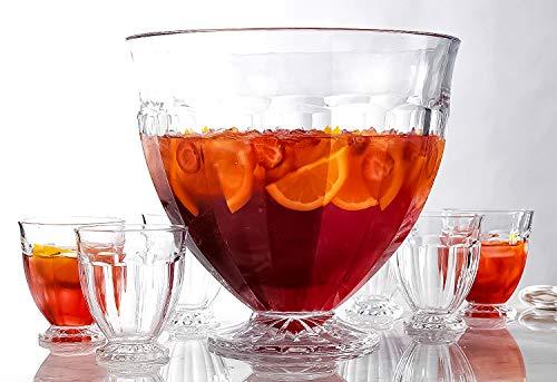 Decorative Large Punch Bowl with 6 Individual Cups - For Ice Cream, Sundae, Punch, Appetizer, Fruit, Parties, Events, Buffet, Salads - Le'raze by G&L Decor Inc
