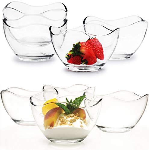 Glass Snack Bowl, 4-Piece Serving Glass Salad Bowl Set, Wavy Design - Le'raze by G&L Decor Inc