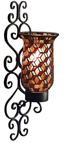 Sleek Modern Swirl Design Black Metal Wall Sconce with Mosaic Hurricane Glass, Ornamental Candle Wall Sconce, Perfect for a Living Room Dining Room or Entry Way. - Le'raze by G&L Decor Inc