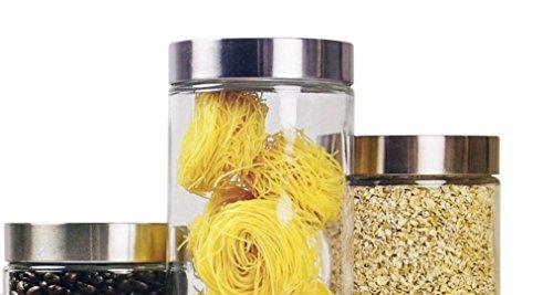 Le'raze Kitchen Clear Glass Chalkboard Canister set, Kitchen Storage Canister Jar for Treats, Cookies, Candy, Chocolate (Set of 3) Airtight Lids with Chalkboard Labels and Chalk - Le'raze by G&L Decor Inc