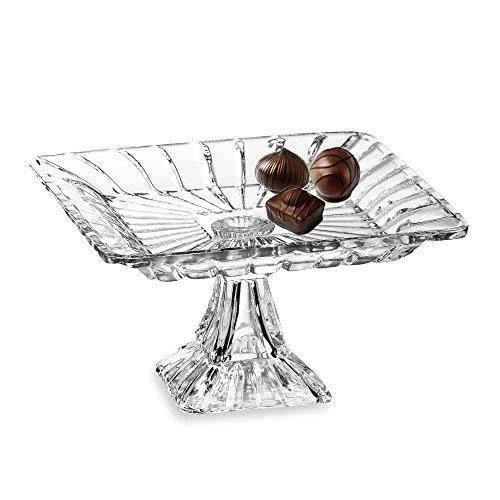 Beautiful pedestal crystal cake stand for an elegant presentation, Square Platter - Le'raze by G&L Decor Inc