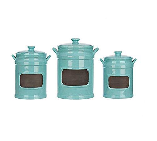 Le'raze 3 Piece Ceramic Canister Set With Rubber Gaskets Air-Sealed Lids - Aqua Chalkboard Canister Set - Le'raze by G&L Decor Inc