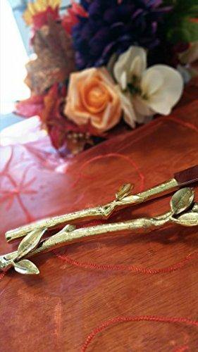 2 Piece Goldleaf Salad Server Set. 1 Salad Spoon and 1 Salad Fork. Leaf Design 2 Tone Made of Stainless Steel and Brass - Le'raze by G&L Decor Inc