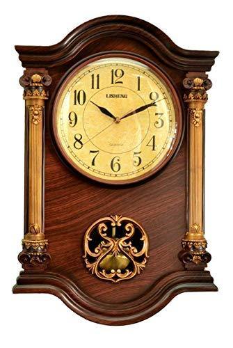 Le'raze 22 x 15 x 3-Inch Grandfather Wall Clock with Swinging Pendulum, Mahogany/Gold - Le'raze by G&L Decor Inc