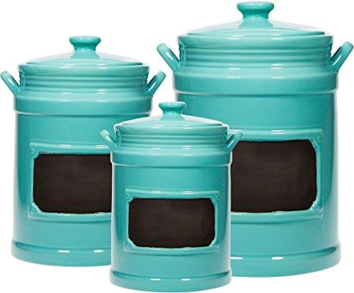 Le'raze 3 Piece Ceramic Canister Set With Rubber Gaskets Air-Sealed Lids - Aqua Chalkboard Canister Set - Le'raze by G&L Decor Inc