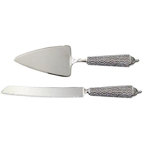 Elegant Cake Knife Server Set Made of Sparkling Genuine Swarovski Crystals,silver-plated for Wedding or Party Makes a Great Gift Enhance Your Fine Dining Experience Now! - Le'raze by G&L Decor Inc