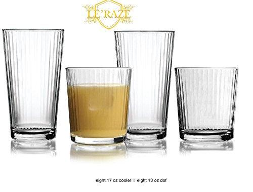 Le'raze Everyday 16-piece Glass Drinkware Combination Set, 8-13 ounce Drinking Glasses & 8-17 ounce Rocks Glasses, Lead-Free, - Le'raze by G&L Decor Inc