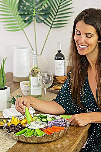 Chip and Dip Tray with Wavy Rim, Party Serving Bowl – Ideal For Vegetables Chips And Salsa Appetizers - Stainless Steel - Le'raze by G&L Decor Inc