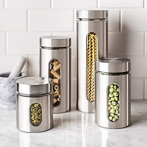 Quality Stainless Steel Canister Set for Kitchen Counter with Glass Window & Airtight Lid - Food Storage Containers with Lids Airtight - Pantry Storage and Organization Set - Le'raze by G&L Decor Inc