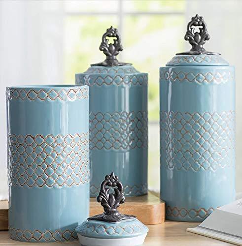 Elegant 3 Piece Canister Set Ideal For Coffee Beans, Sugar, Cookies & Candy - Ceramic Food Jars Set of 3 - Le'raze by G&L Decor Inc