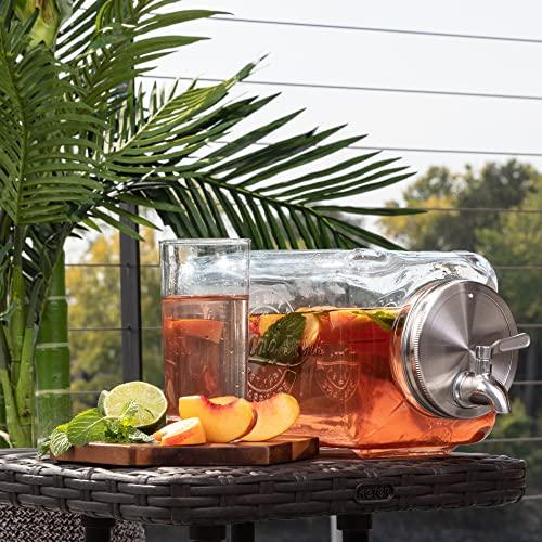 Rishav 1.5 Gallon High-Quality Cold Transparent Glass Drink Dispenser, Galvanized Metal Display Rack, Ice Bucket, Convenient for Outdoor, Party and Da
