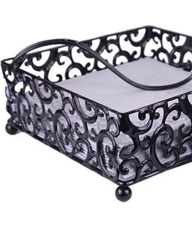 Elegant Attractive Square Square Napkin Holder on Scroll Designed Pressed Metal Base 7 inch - Le'raze by G&L Decor Inc