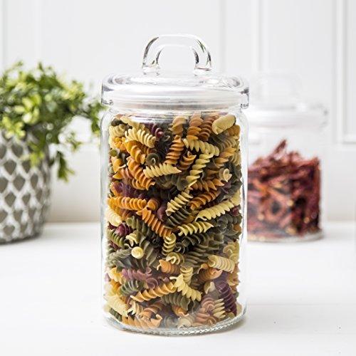 Clear Glass Candy Dish/Cookie Tin/Apothecary Jar Canister Set with Air Tight Lid, with Elegant Loop Handle, Home Basic Food Storage & Organization Set 54 oz - Le'raze by G&L Decor Inc