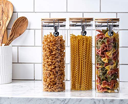 Set of 3 Tall Canisters, Glass Kitchen Canister with Airtight Bamboo Clamp Lid, Glass Storage Jars for Kitchen, Bathroom and Pantry Organization - Le'raze by G&L Decor Inc