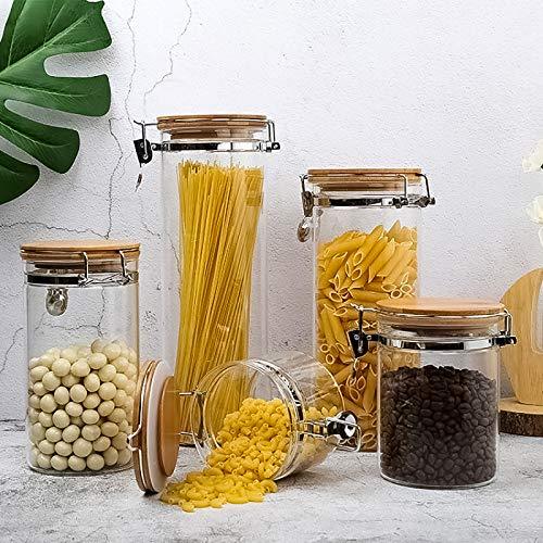 Set of 5 Glass Kitchen Canisters with Airtight Bamboo Lid - Glass Storage  Jars for Pantry Organization and Bathroom for Flour, Coffee, Cookie Jar