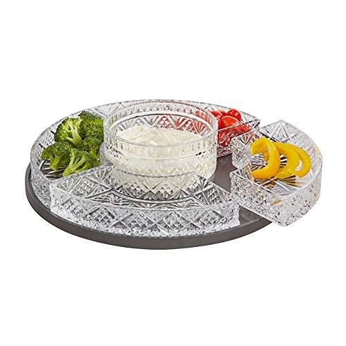 Elegant Crystal Lazy Susan, Beautiful Revolving Appetizer Display, Serving, Chip and Dip Set, Party - Le'raze by G&L Decor Inc