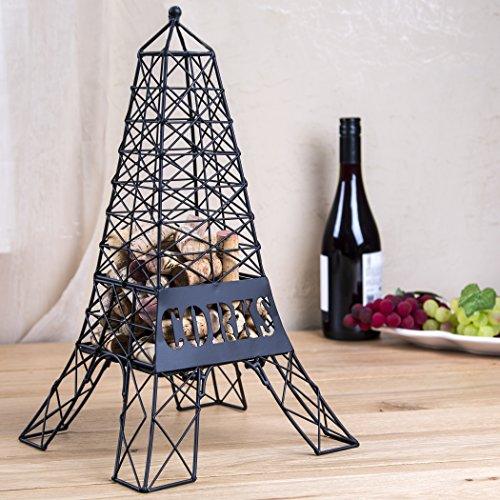 Le’Raze Eiffel Tower Wine Cork Holder, Black Metal Wire Design Cage, Tabletop Art Décor Displays/Stores Corks Mounted. Great Gift Idea for Any Wine Lover. 17inch High - Le'raze by G&L Decor Inc