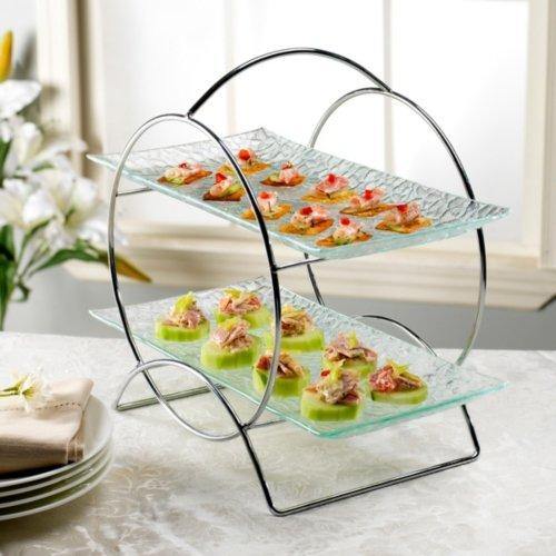 2 Tier Round Server Stand with Trays - Tiered Serving Platter - Perfect for Cake, Dessert, Shrimp, Appetizers & More - Le'raze by G&L Decor Inc