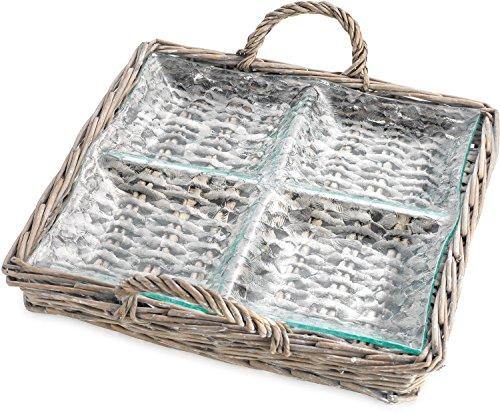 2 Piece 4-section Glass Relish Dish Buffet Server, for Dried Fruits, Snack, Candy, Nuts, Dips Serving Tray - Le'raze by G&L Decor Inc