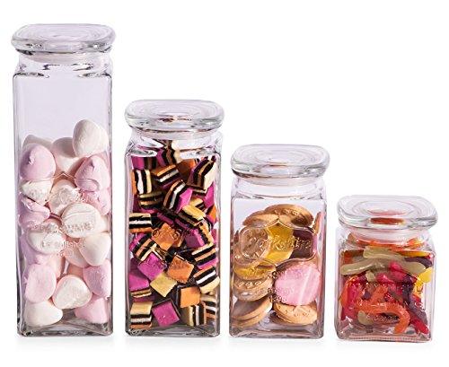 Glass Canister Set for The Kitchen - Set of 4 Food Storage Jars with Air Tight Lids for Kitchen or Bathroom, Food, Cookie, Cracker, Storage Containers, Clear Glass - Le'raze by G&L Decor Inc