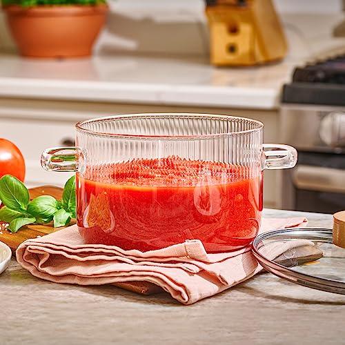 Glass Cooking Pot with Lid - 1.6L(54oz) Heat Resistant Borosilicate Glass Cookware Stovetop Pot Set - Simmer Pot with Cover Safe for Soup, Milk, Baby Food - Le'raze by G&L Decor Inc