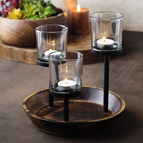 Le'raze Elegant, Decorative Votive Candle Holder Centerpiece, Glass Votive Cups On Round Wood Base/Tray for Weddings~Party Decoration~Dining Table~Events - Le'raze by G&L Decor Inc