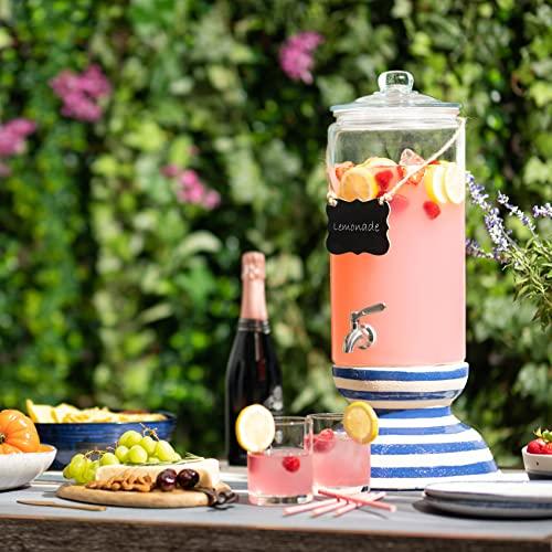 2 Gallon Beverage Serveware with Stainless Steel Spigot + Marker & Cha