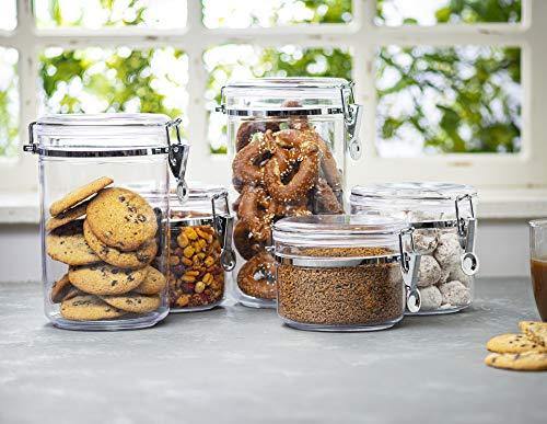 Beautiful 5-Piece Airtight Acrylic Canister Set For Kitchen Counter, Food Storage Container For Pantry with Locking Clamp Lids, Labels + Chalk. - Le'raze by G&L Decor Inc