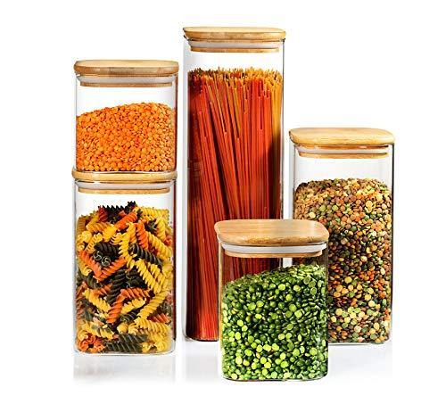 EatNeat 5-Piece Airtight Glass Kitchen Canisters with Glass Lids - Set of 5  Glass Food Storage Jars, Organization, & Canning - Mason Jars Storage