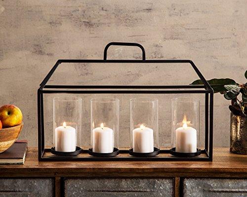 Decorative Glass & Metal Four-Piece Candleholder for Tealight, Votive and Pillar Candles - Home Decor, Wedding Accent, Event or Party Centerpiece With Black Metal Stand Candelabra Wrought Iron Candle - Le'raze by G&L Decor Inc