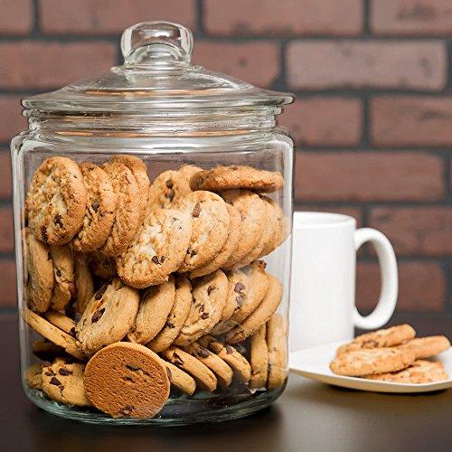 Premium Quality Glass Biscuit Jar with Air-tight lid for Preserving Dry Food, Cookies, Candies, Snacks and More, Clear Round Storage Container, with Customizable Chalkboard, 130 Ounces - Le'raze by G&L Decor Inc
