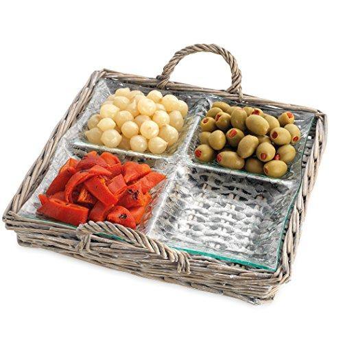 2 Piece 4-section Glass Relish Dish Buffet Server, for Dried Fruits, Snack, Candy, Nuts, Dips Serving Tray - Le'raze by G&L Decor Inc