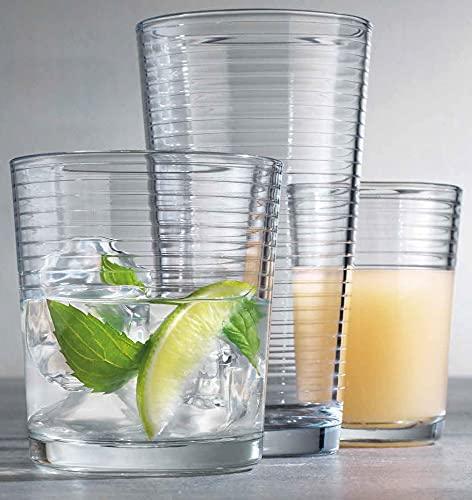 Glasses Drinking Set Biscayne 18-Piece Glassware Set - Highball, DOF &  Juice Glasses With Elegant Wave Design Cup Set