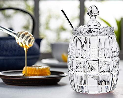 Honey Pot with Lid ‒ Elegant Glass Jar with Lid and Serving Spoon for Honey, Jam, Jelly ‒ Crystal Jam Jar With Lid - Le'raze by G&L Decor Inc