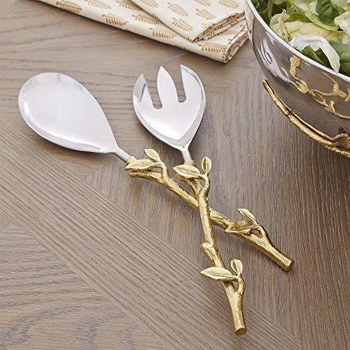 Gold-leaf Salad Servers, Salad Serving Set Includes 1 Salad Serving Spoon and 1 Salad Serving Fork, Leaf Design Salad Serving Utensils Ideal for Weddings, Parties, Elegant Events… - Le'raze by G&L Decor Inc