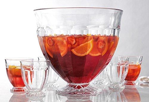 Decorative Large Punch Bowl with 6 Individual Cups - For Ice Cream, Sundae, Punch, Appetizer, Fruit, Pudding & Cocktail, Parties, Events, Buffet, Salads, Fruits, Vegetables, - Le'raze by G&L Decor Inc
