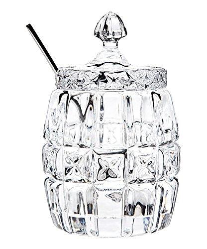Crystal Honey Jar/Jam Jar With Stainless Steel Spoon With Diamond Shaped Finial - Le'raze by G&L Decor Inc