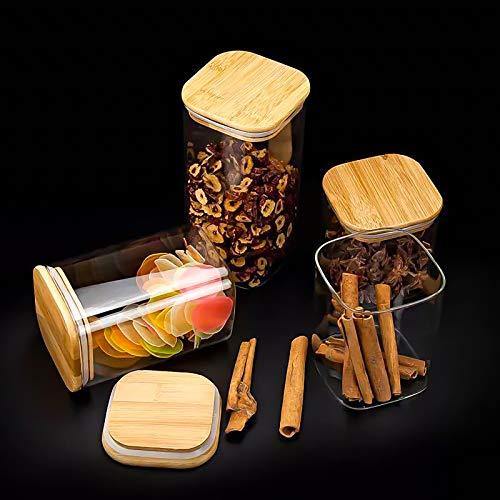 Glass Kitchen Canisters with Airtight Bamboo Lid - Set of 5
