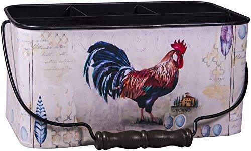 Rooster Utensil Caddy Flatware Holder for Spoons, Knives, Forks, Napkins, 4 Compartment, Silverware Organizer, Carry-All Serveware Utensil Caddy - Le'raze by G&L Decor Inc
