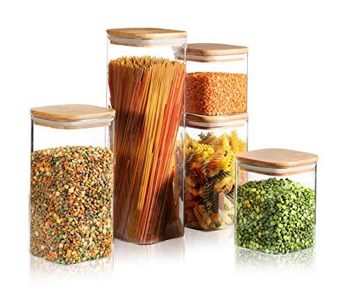 EkkoVla 78oz Glass Jars with Airtight Lids, Set of 3 Large Food Storage  Containers, Square Glass Canisters for Pasta, Coffee, Candy, Flour, Cereal